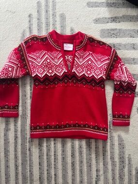 Red Nordic Fair Isle Pullover Sweater